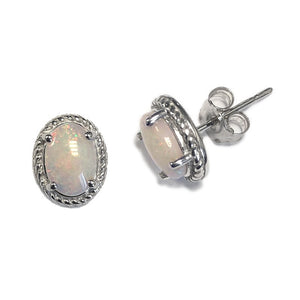 Sterling Silver and White Opal Earrings