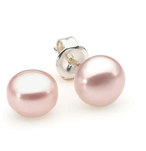 Load image into Gallery viewer, Button Shaped Pink Pearl Earrings (Sterling Silver)