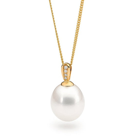 9ct Yellow Gold Pearl and Diamond Pendant