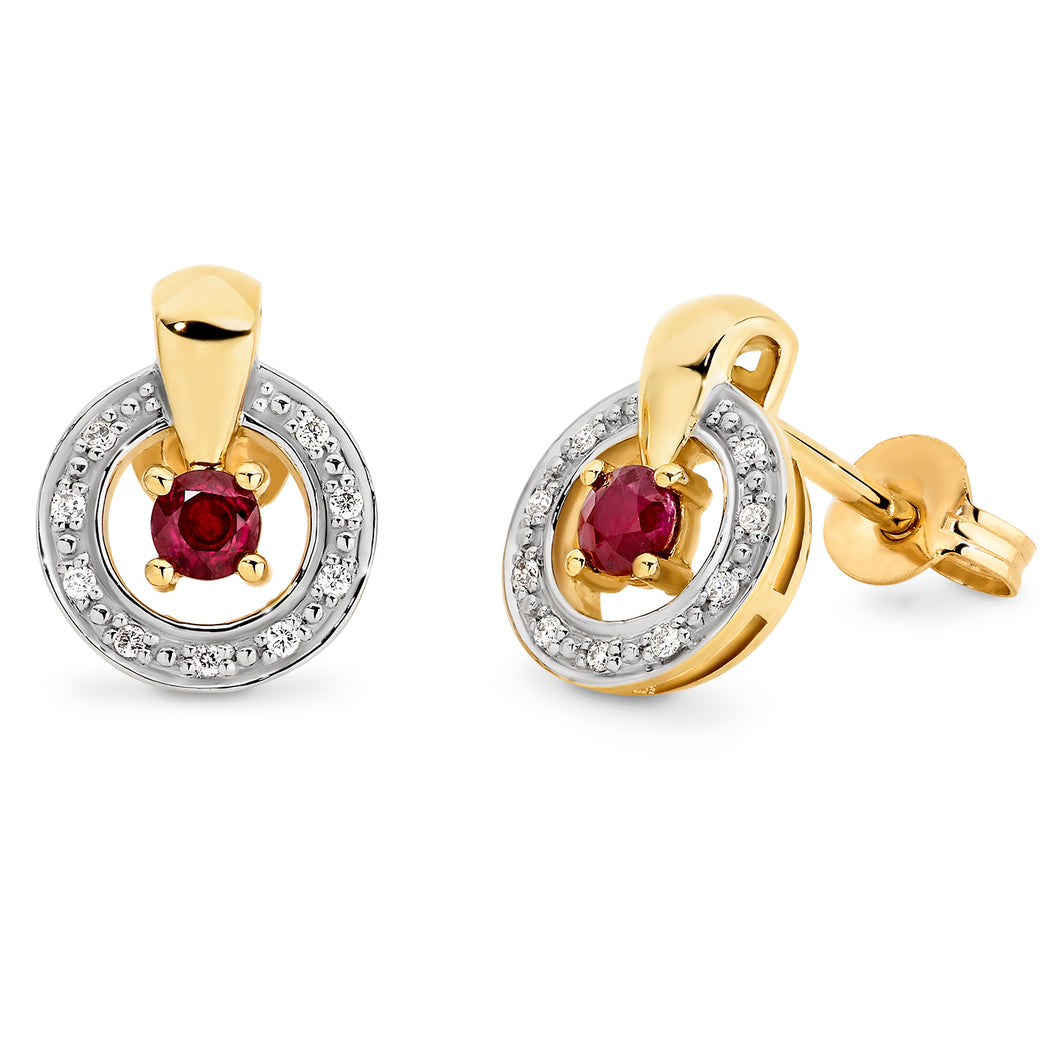 Yellow Gold, Ruby and Diamond Earrings