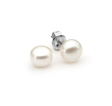 Load image into Gallery viewer, Button Shaped Pearl Earrings (Sterling Silver)
