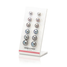 Load image into Gallery viewer, Button Shaped Grey Pearl Earrings (Sterling Silver)
