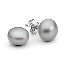 Load image into Gallery viewer, Button Shaped Grey Pearl Earrings (Sterling Silver)
