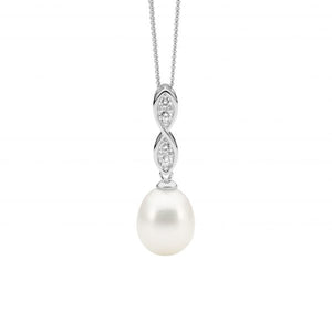Sterling Silver Freshwater Pearl and Zirconia Pendant