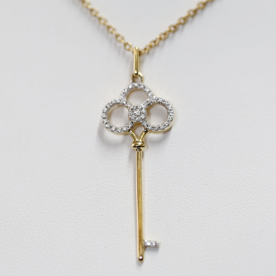 Yellow Gold and Diamond Key Pendant