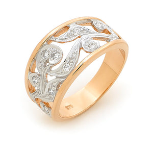 Rose and White Gold Filigree Ring