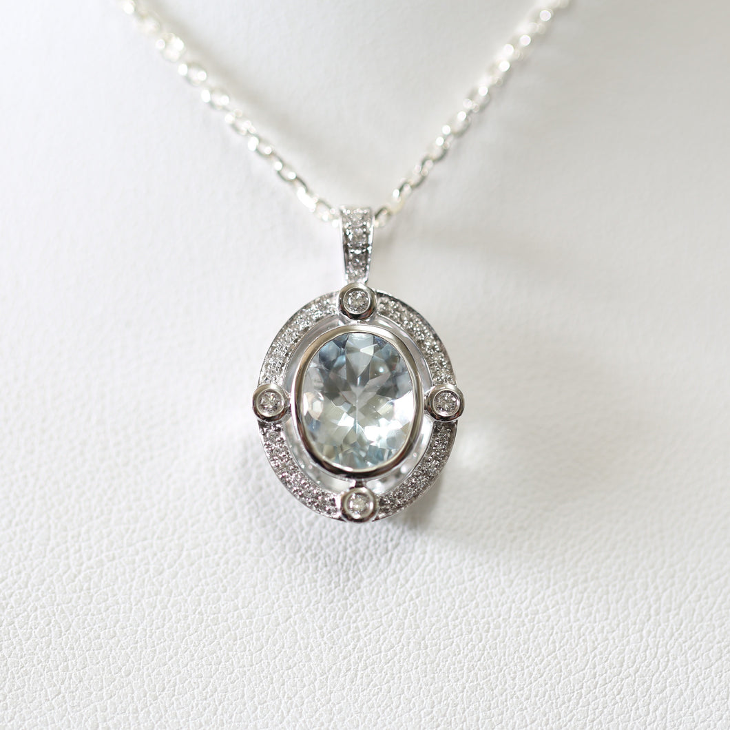 Large Aquamarine and Diamond Pendant
