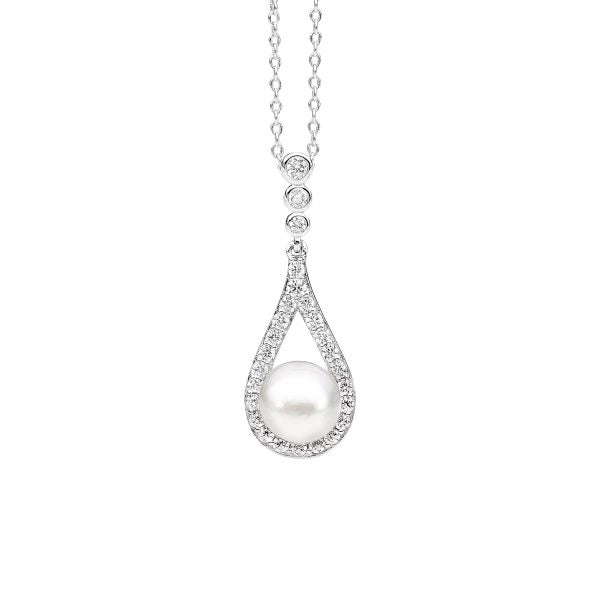 Sterling Silver Teardrop Shaped Pendant with Pearl