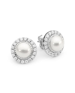 Sterling Silver Freshwater Pearl Studs with removable halo