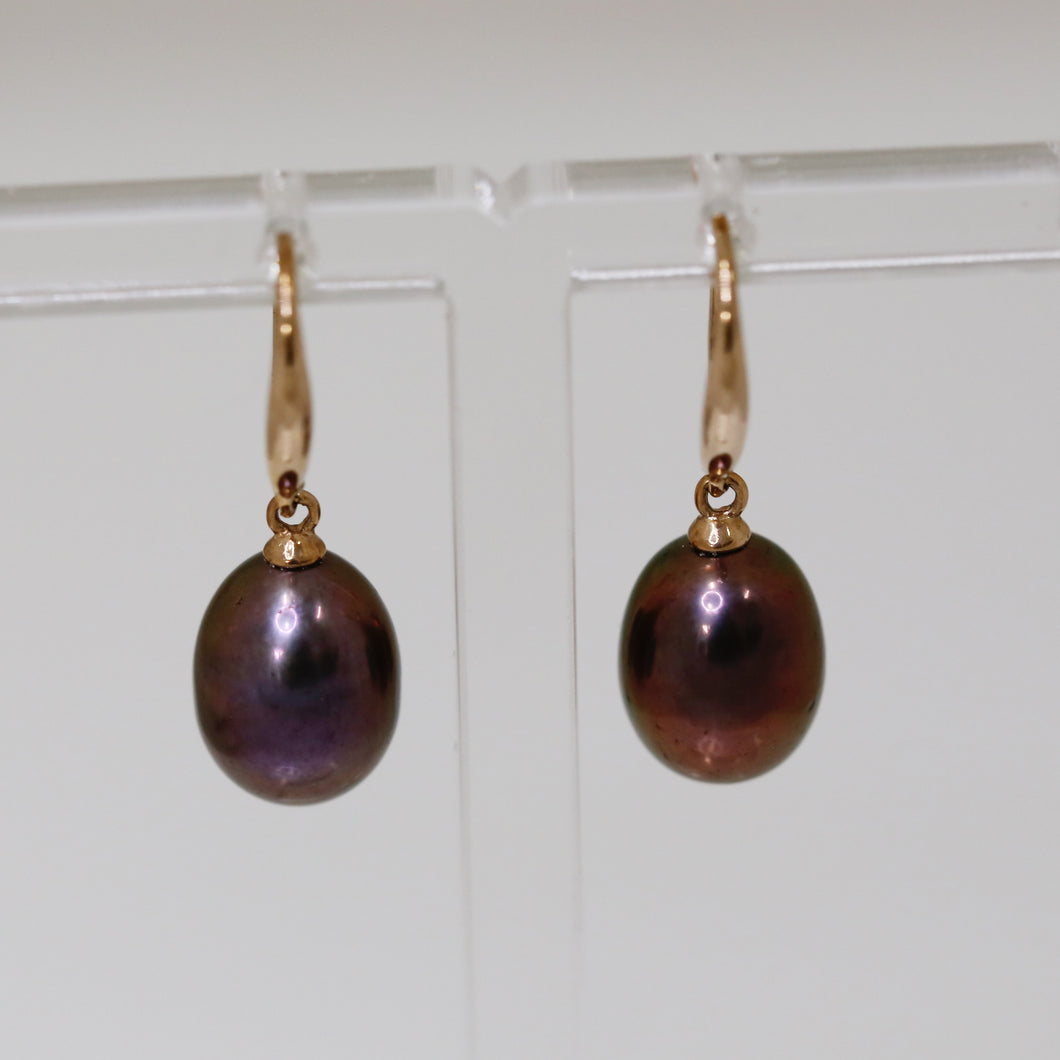9ct Rose gold and Purple/Bronze coloured Pearl Earrings