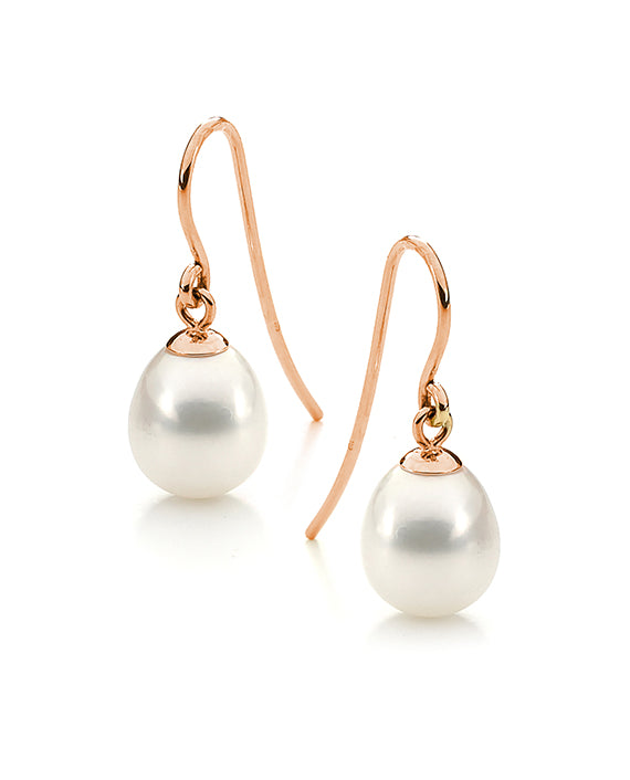 9ct Rose Gold and Freshwater Pearl Drop Earrings