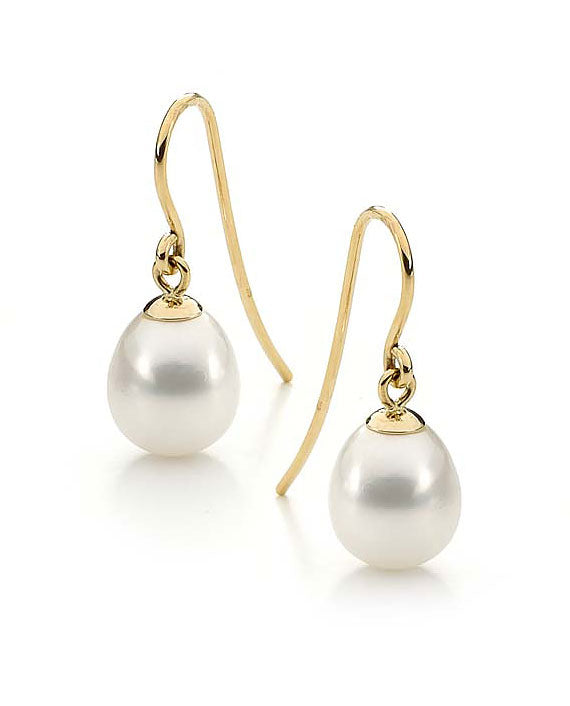 9ct Yellow Gold and White Freshwater Pearl Earrings
