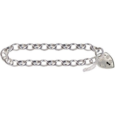 Belcher Link Bracelet with Heart Padlock