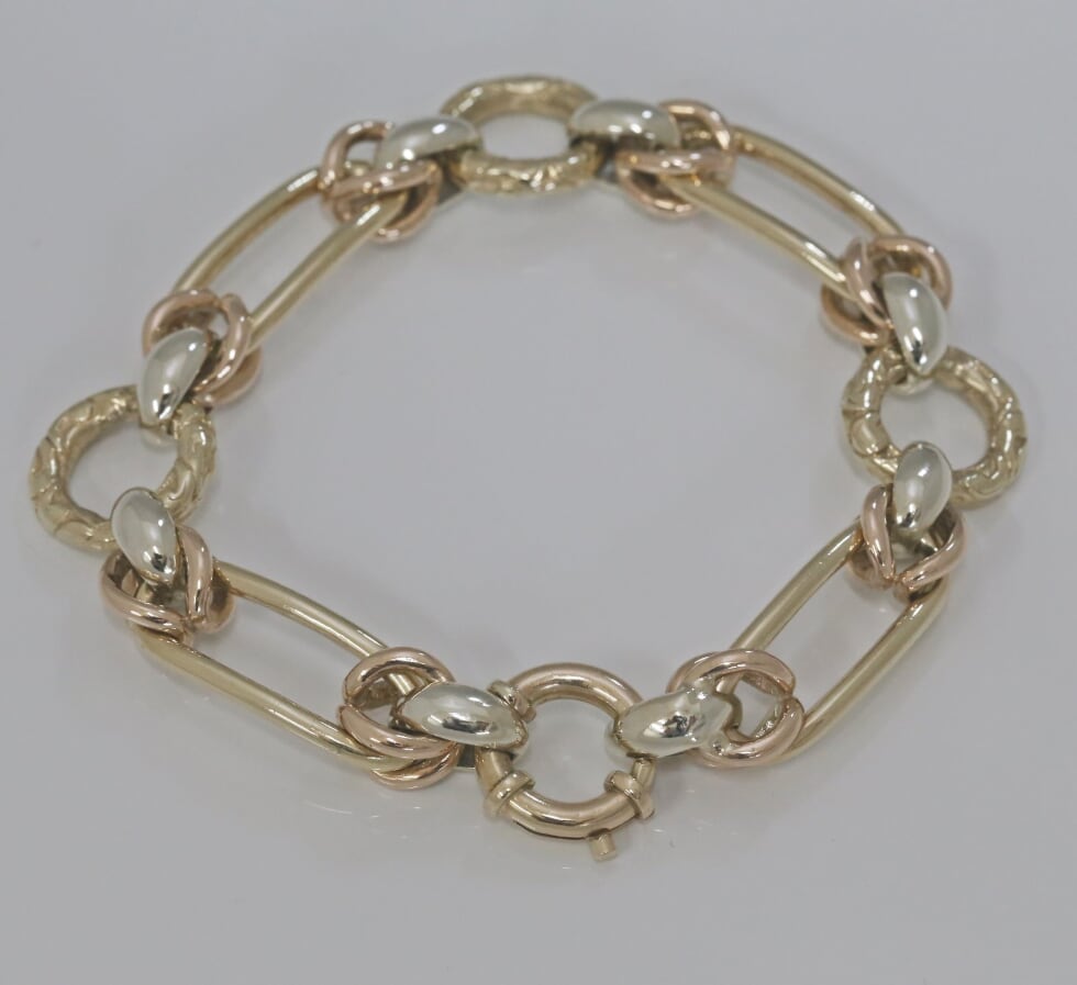 9ct Multi-tone Gold Fancy Link Bracelet