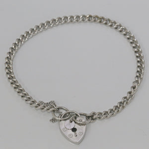 9ct White Gold Curb Link Padlock Bracelet