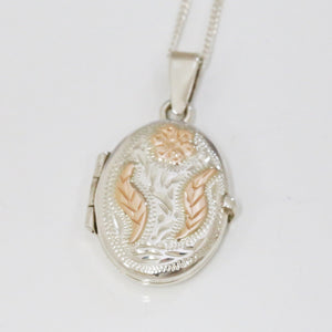Handmade Sterling Silver Oval Locket with Rose Gold overlay (Small)