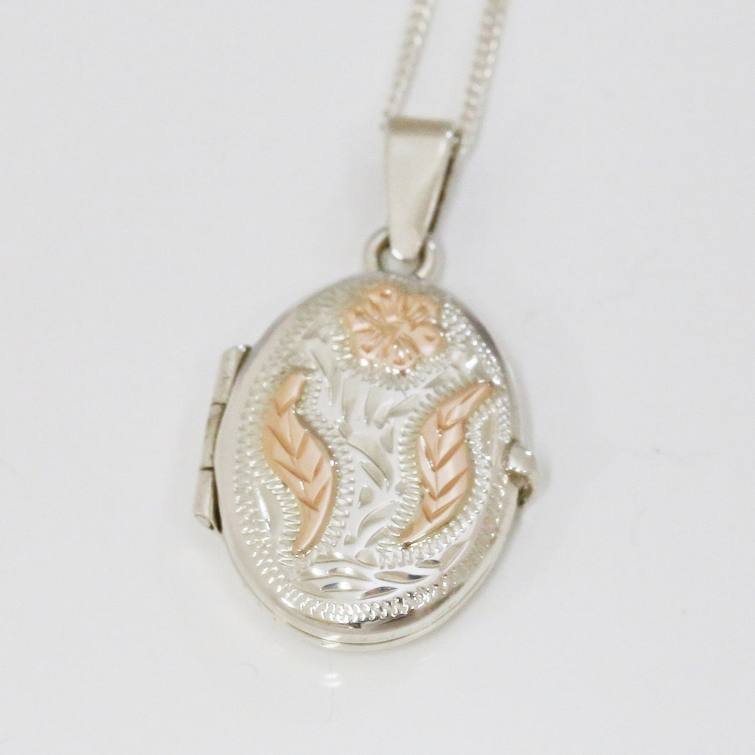 Handmade Sterling Silver Oval Locket with Rose Gold overlay (Small)