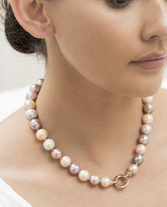 Strand of Multi-coloured Edison Pearls with Rose Gold Clasp