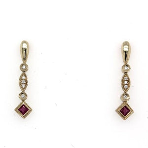 Yellow Gold, Ruby and Diamond Drops