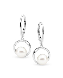 Sterling Silver Button Pearl Drop Earrings