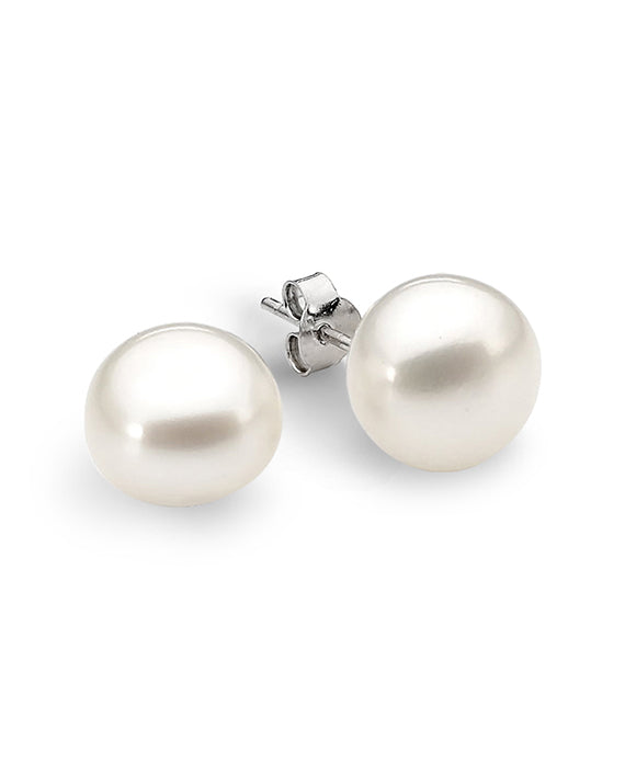Sterling Silver and Button Shaped Pearl Earrings