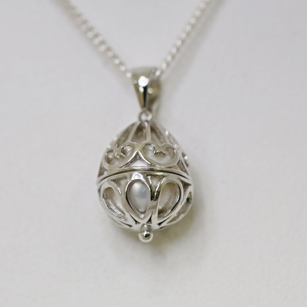 Sterling Silver Teardrop Caged Pearl Pendant