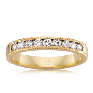 Yellow Gold Milgrain Edge Diamond Band