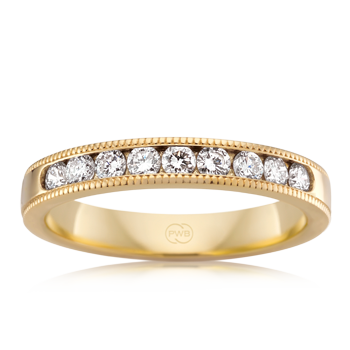 Yellow Gold Milgrain Edge Diamond Band